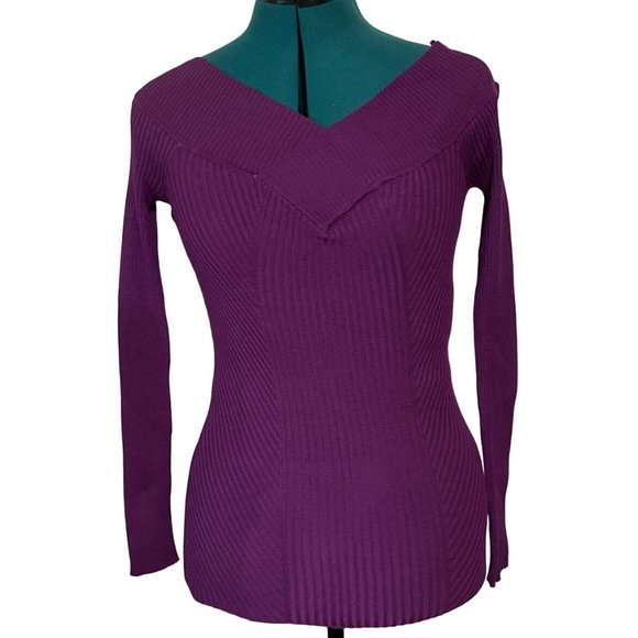 Candie's Purple Portrait Neckline Stretch Sweater Rayon Blend Junior Size M NWT - Picture 7 of 16